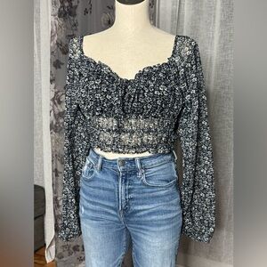 Aeropostale Dark Blue and White Floral Blouse